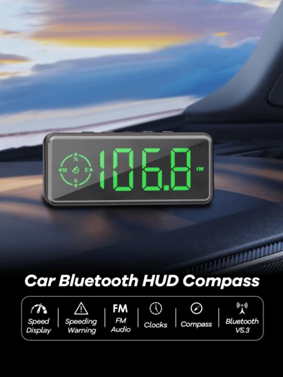 REMAX GPS digital hastighetsmätare för bil, GPS-kompass head-up-display universal för alla bilar, med FM-radio, stöd för minneskort, tidsvisning, biltillbehör, superpraktiska bilprylar för sport utomhus