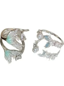 1/2 件渐变色锆石开口戒指，时尚简约设计指环，精致百搭的女士珠宝配饰 - 彩色 - 查看 5