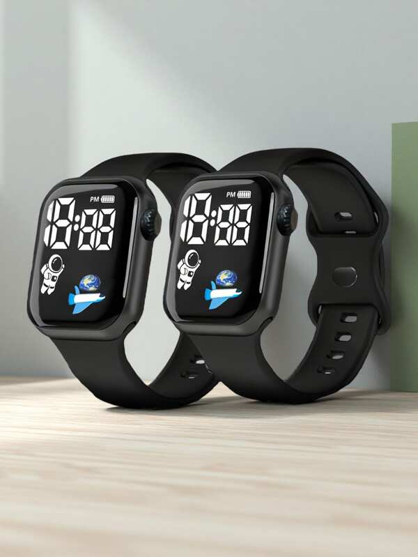 1pc Black Minimalist LED Digital Watch, Suitable For Back To School Season