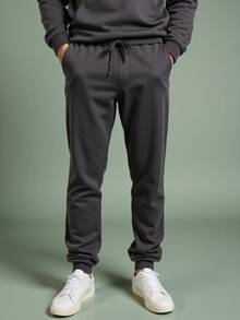 Debex Men's Thick Flannel Jogger Winter Cold Sweatpants - 深灰色 - 查看 1