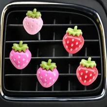 6 piezas Clips de rejilla de ventilación de coche con diseño de fresa, accesorios de auto, adecuados para hombres y mujeres, decoración de salida de ventilación de coche