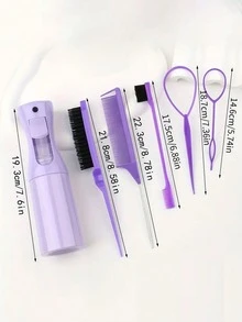 6 piezas Set de herramientas para peinado de niñas, que incluye kit de peine y botella rociadora - Adecuado para todo tipo de cabello y peinado diario, Set portátil de peinado familiar - Multicolor - Ver 6