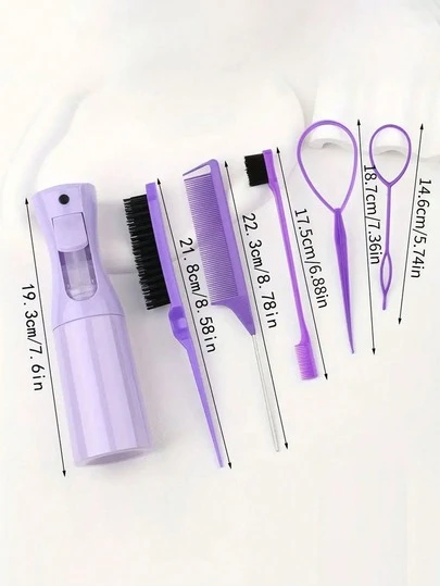 6pcs Girls Hair Styling Tools Set, Including Comb Kit And Spray Bottle - Suitable For All Hair Types And Daily Styling, Portable Family Comb Set