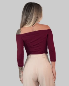 WOMEN'S FITTED SHOULDER BLOUSE IN SOLID COLOR, SHOULDER TO SHOULDER, STRAP-UP VISCOSE AITONA - Maroon - View 3