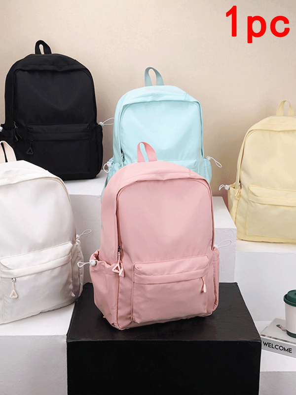 1pc, Versatile Fashion Highly Attractive Niche Design Casual Hand-Held Backpack, Nylon Fabric Side Letter Printing Double Pull Head Adjustable Shoulder Strap Lightweight Laptop Bag Backpack, Suitable For Women's Daily Commuting And Going Out Shopping And Playing Occasions