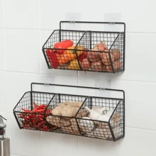 Wall Mounted Ginger Garlic Storage Rack, 1 Count Multi-Grid Kitchen Storage Basket Tidying Tool, Kitchen Storage Organizer, Home Organizer, Kitchen Organization, Holder Organizer, Home Decor Organiser - 黑色 - 查看 1