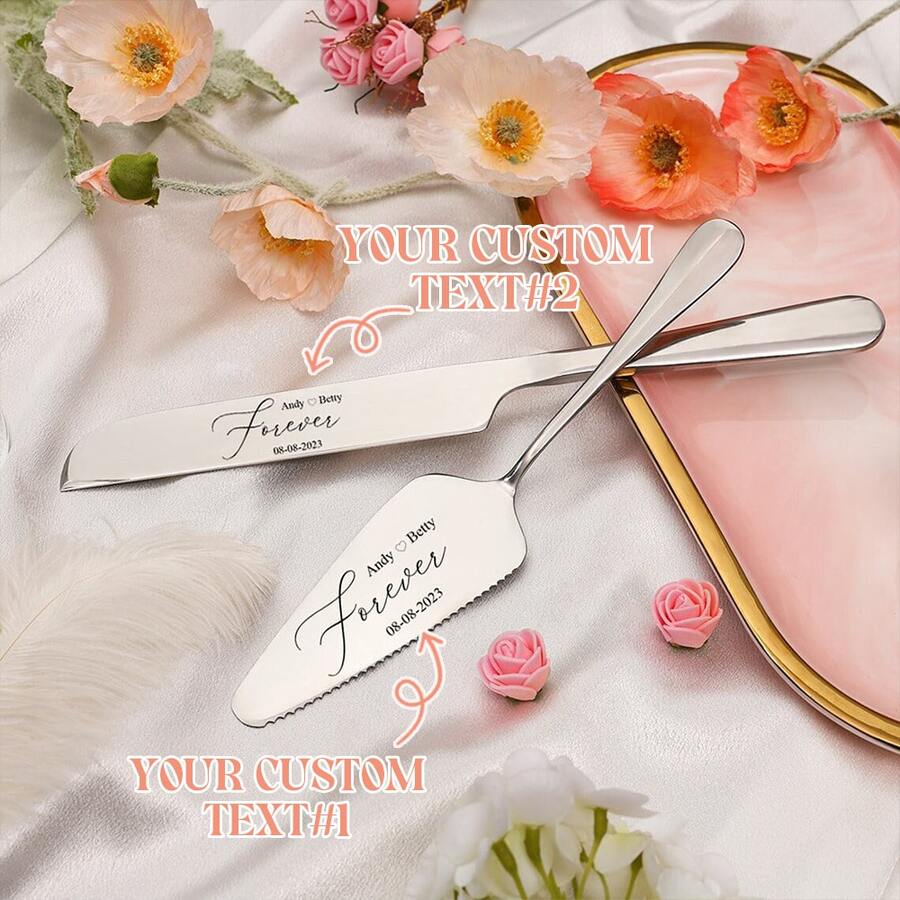 Custom Engraved Wedding Cake Cutting Set - Personalized Stainless Steel Cake Server & Knife With Names/Dates, Elegant Bridal Shower Gift, Anniversary Keepsake, Bride & Groom Wedding Gift (Free Shipping) - Multicolor - View 1