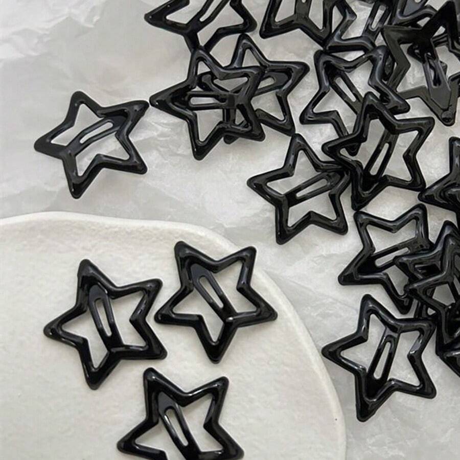 30pcs/10pcs Black Star Hair Clips, Fashion Girl Hair Accessories, Cute Pentagram Hair Clips BB Clips, Suitable For Daily Use, Accessories Y2k
