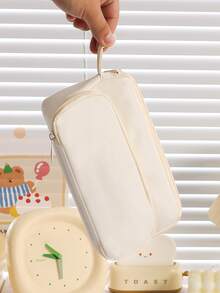 1 件简约纯色三角形阶梯式学生铅笔盒，手提大容量布艺桌面铅笔盒 - 多隔层收纳盒，可存放计算器、笔记本和笔 - 适合学校、办公室和旅行 - 学生、专业人士、男女、学校文具收纳盒、多功能收纳、拉链封口、铅笔盒、用于学校用品、返校