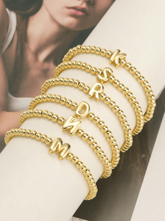 1 st klassiskt A-Ö initialarmband för kvinnor 18K guldpläterat kopparpärlarmband för kvinnor smycken present