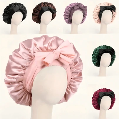 1pc Luxurious Silk Bonnet Satin Bonnet Hair Bonnet For Sleeping - Adjustable Comfort Fit With Tie Band - Unisex Night Hair Protection For Men & Women, Comfortable Ruffled Design For A Snug Fit, Hair Protection | Satin Cap | Smooth Satin Finish