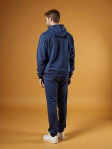 Debex Men's Thick Flannel Jogger Winter Cold Sweatpants - Navy Blue - View 4