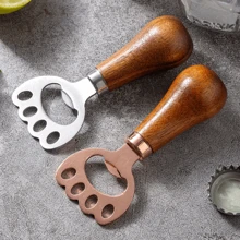 1/2pcs Beer Bottle Opener, Household Solid Wood Handle Rose Gold Creative Vertical Stainless Steel Bottle Opener, Household Bar Tools, Summer Wine Accessories
