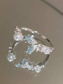 1/2 件渐变色锆石开口戒指，时尚简约设计指环，精致百搭的女士珠宝配饰 - 彩色 - 查看 6