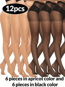6/12 Piece High Waisted Semi Transparent Pantyhose Solid Color Slim Fit Leggings,Women's Stockings,Elastic Stockings