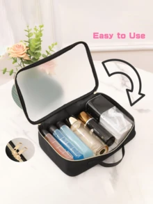 3件套大容量化妆包旅行必需品化妆品收纳包化妆收纳袋洗漱包收纳袋新年礼物开学季必备旅行包学校假期返校用品旅行包女士 - 黑色 - 查看 3