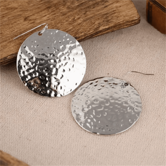 1 Pair Bohemian Vintage Hammered Geometric Round Pendant Earrings, Fashion Jewelry For Women, Wedding Party Gift