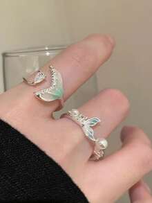 1/2 件渐变色锆石开口戒指，时尚简约设计指环，精致百搭的女士珠宝配饰 - 彩色 - 查看 2