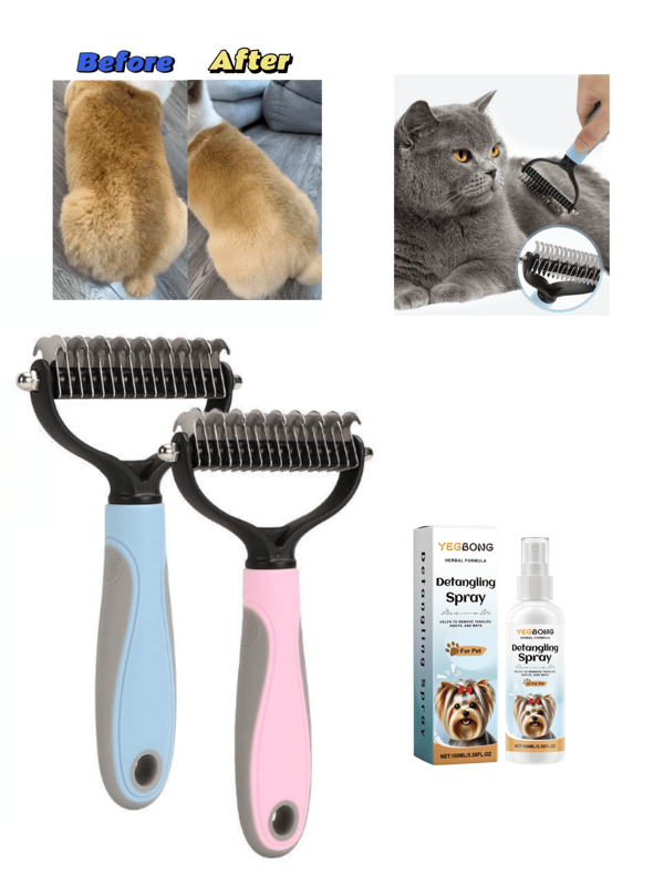 Pet Double-Sided Knotting Comb Care Spray Suit Cat And Dog Double-Sided Combing Does Not Hang Meat. The Details Are Handled Properly. It Is Convenient To Use And Operate. Hair Removal Comb Beauty Comb Dog Comb Pet Products Cat And Dog Comb Pet Hair Knot To Prevent Cleaning, Smoothness And Fluffy Care. Daily Household Outings Can Be Combined With Nursing Spray To Make Hair More Supple And Smooth.