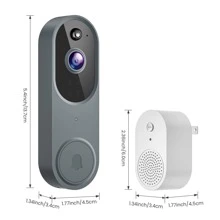 1080p 无线门铃摄像头，带铃声的智能视频摄像头，AI 人体检测，双向音频，FHD 实时取景，夜视，2.4G WiFi，云存储，室内外监控