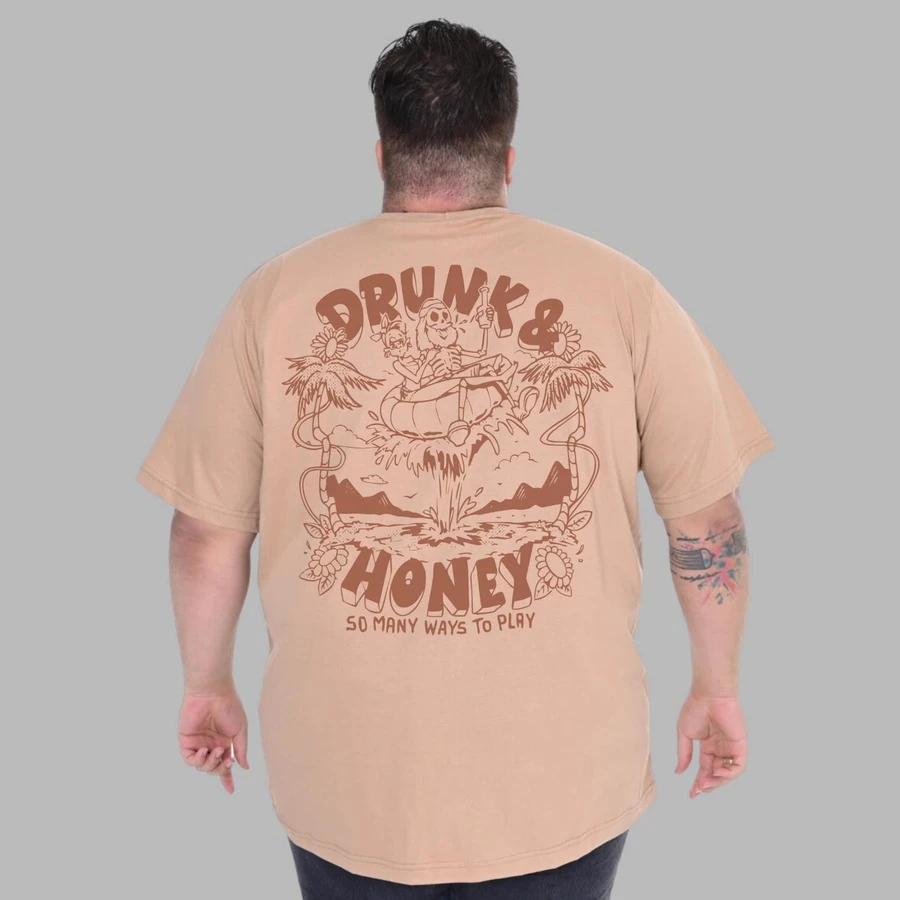 Camisa Desenho Personagem Plus Size Masculina Camiseta - Bege - Visão 1