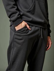 Debex Men's Thick Flannel Jogger Winter Cold Sweatpants - 深灰色 - 查看 6