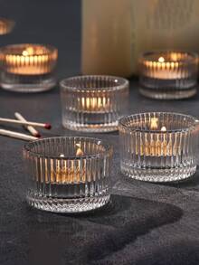 1pc- Fine Vertical Stripe Simple Glass Candlestick, High-Temperature Resistant Transparent Glass Ambient Candle, Small Round Cup Empty Cup Candlestick, Fine Line Tea Wax Cup, Best-Selling Candlestick, Best-Selling Candle Cup Glass Aroma Cup