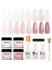 NOCIS Dip Powder Nail Kit Starter, 4 Colors Nude Pink Bubble Bath Glitter Neutral Skin Tone Dip Powder Liquid Set With Base Coat Activator For French Manicure DIY, Salon Gift Kit For Beginner Acrylic Press On Nails - Multicolor - View 10