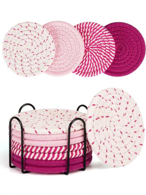 4pcs/Set Random Color Pink Cute Coasters For Drinks Absorbent Set, Coasters For Coffee Table, Coasters For Desk, House Essentials For New Home