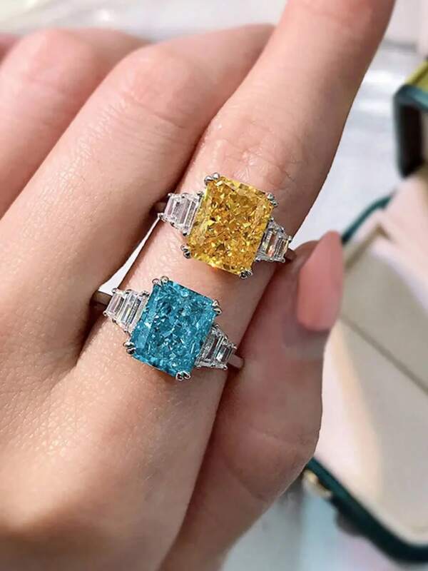 1pc Simple Ocean Blue/Daisy Yellow Women's Ring, Ice-Cut European And American Personalized Ring Jewelry Gift, Suitable For Her, Beach Vacation, Back To School Season, Daily Festival