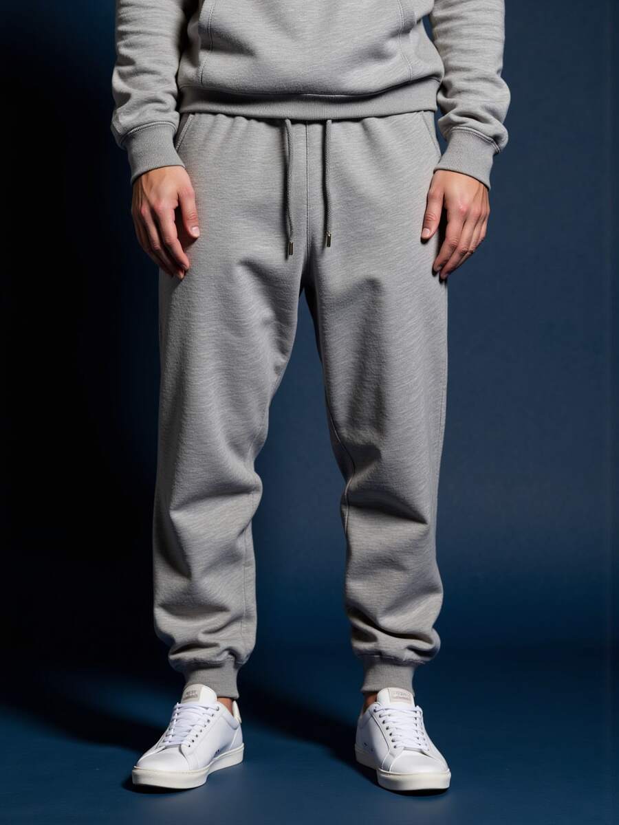 Debex Men's Thick Flannel Jogger Winter Cold Sweatpants - Light Grey - View 1