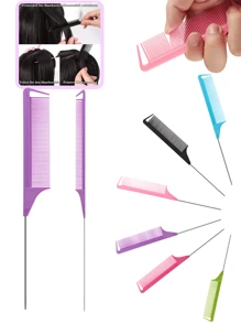 6pcsRandom Color Combination, 2025 New Rat Tail Comb | Carbon Fiber Heat-Resistant Design With Stainless Steel Pin Tail, Ideal For Teasing And Sectioning Hair