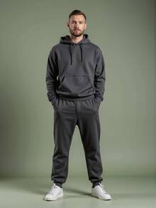 Debex Men's Thick Flannel Jogger Winter Cold Sweatpants - 深灰色 - 查看 3
