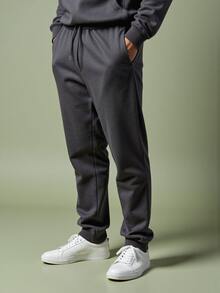 Debex Men's Thick Flannel Jogger Winter Cold Sweatpants - 深灰色 - 查看 2