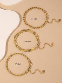 3pcs Simple & Personalized Stainless Steel Women's Bracelet, Fashionable Accessory Suitable For Parties, Dance Events, And Daily Wear