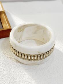 1 件时尚复古扎染树脂水钻镶嵌宽手链，适合女性参加派对佩戴 - 鑲鑽手鐲 - 查看 15