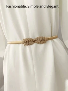 1pc Metallic Elastic Waist Belt, Suitable As Dress Accessory - Gold - View 7