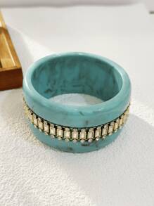 1 件时尚复古扎染树脂水钻镶嵌宽手链，适合女性参加派对佩戴 - 鑲鑽手鐲 - 查看 10