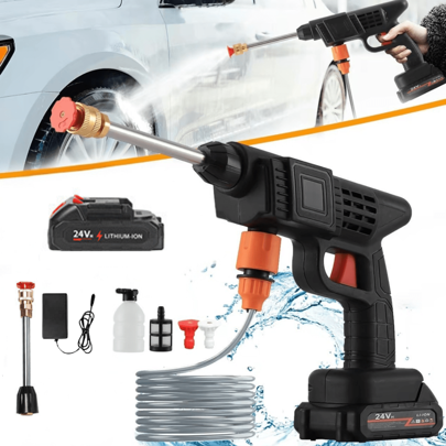 Pistola de lavagem de carro portátil, sem fio, de alta pressão, recarregável, com bateria, bico de aço inoxidável, kit de limpeza para detalhamento de carros, cercas, limpeza de pisos, plantas e muito mais