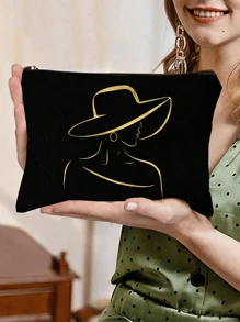 一套金色花卉印花手提包和化妆包，轻便大容量托特包，可重复使用购物袋，便携式旅行沙滩包（含化妆包），生日/教师节/护士节礼物，周年纪念礼物