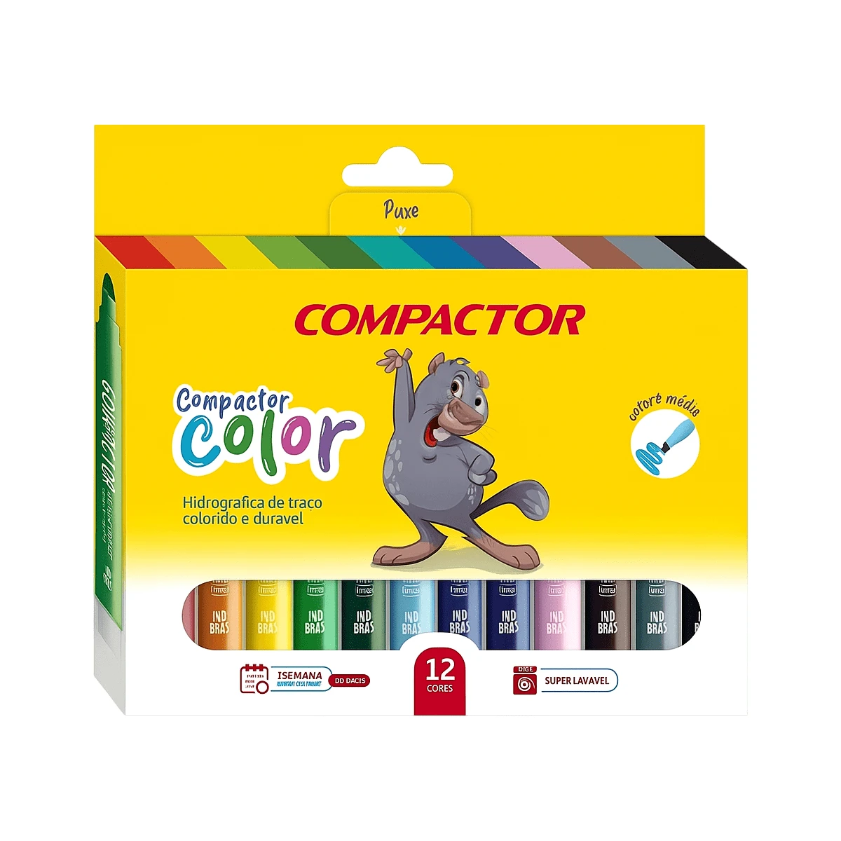 Canetinha Coloridas Jumbo Hidrográfica Escolar Compactor Color com 12 cores - Multicolorido - Visão 1