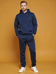 Debex Men's Thick Flannel Jogger Winter Cold Sweatpants - Navy Blue - View 3