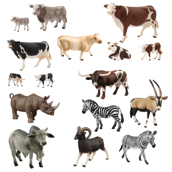 Realistic Wild Animals Toy Model Set: Long Horn Bull, Zebra, Gazelle, Bighorn Sheep, Collectible Figurines Decor