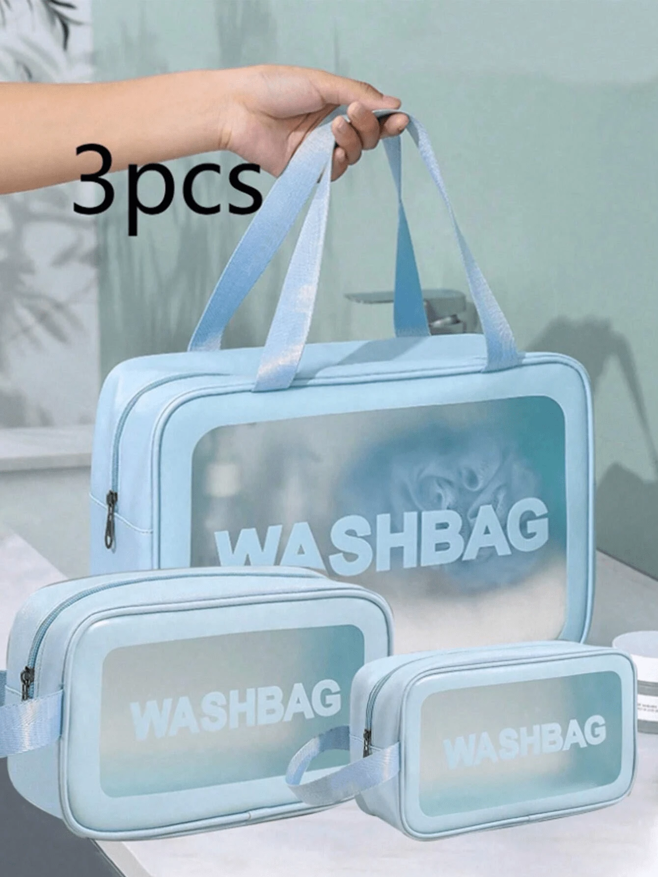 三合一洗漱包套装，大容量化妆包，PVC防水化妆包，多功能化妆品收纳包，便携旅行洗漱包，适用于护肤品、化妆工具、洗漱用品，是送给朋友、情人节、生日、母亲节、女性、女孩、圣诞节、感恩节的绝佳礼物。这款洗漱包用途广泛，可用于收纳化妆品、整理化妆品、旅行等。
