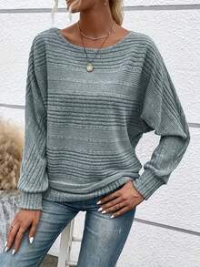 Plus Size Women Crew Neck Solid Color Batwing Sleeve Loose Sweater Top - Mint Green - View 1