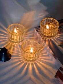 1pc- Fine Vertical Stripe Simple Glass Candlestick, High-Temperature Resistant Transparent Glass Ambient Candle, Small Round Cup Empty Cup Candlestick, Fine Line Tea Wax Cup, Best-Selling Candlestick, Best-Selling Candle Cup Glass Aroma Cup