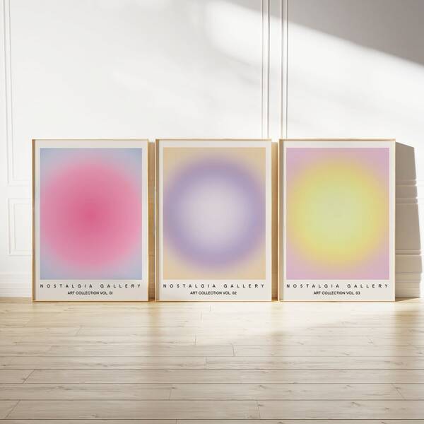 Juego de 3 obras de arte de pared degradado retro sin marco, póster de aura, decoración Y2K, decoración de habitación estética, arte de pared en lienzo impermeable, pintura artística para regalo, cuadro de pared para sala de estar, dormitorio, comedor, dormitorio, decoración del hogar y la residencia