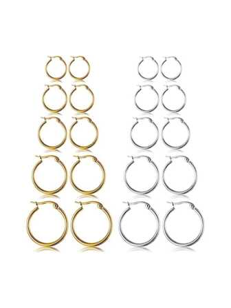 20pcs Silver & Gold Tone Hoop Earrings, 10 Pairs Small Hoop Earring Set Suitable For Women, Men, Girls, Lightweight Stainless Steel Cartilage Hoops, Hypoallergenic