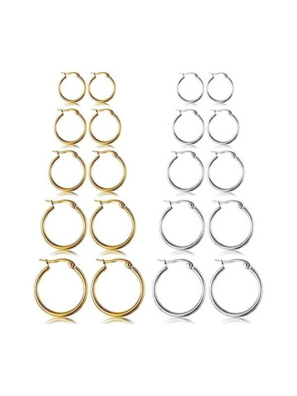 20pcs Silver & Gold Tone Hoop Earrings, 10 Pairs Small Hoop Earring Set Suitable For Women, Men, Girls, Lightweight Stainless Steel Cartilage Hoops, Hypoallergenic