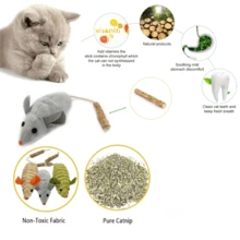 Conjunto de Brinquedos para Gato - Camundongos de Pelúcia e Varas de Catnip e Videira de Prata | Presente de Feriado para Gatos e Gatinhos